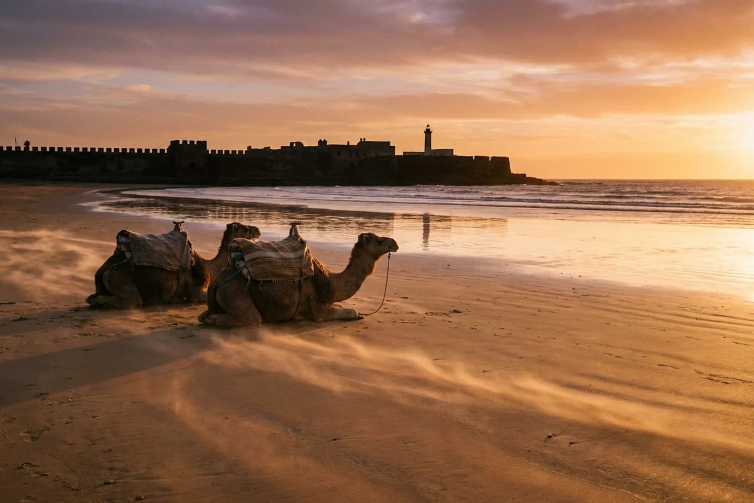 Plage d'Essaouira avec dromadaires